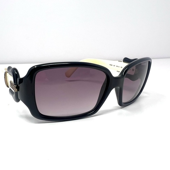 Vintage Fendi FS383 Womens Monogram Buckle Sunglasses Black/White/Gold 56-15-130 - Picture 2 of 11